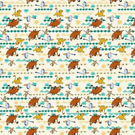 Disney Lion King Simba Geo Print Pumbaa Zazu Timon Cotton Fabric Fat Quarter