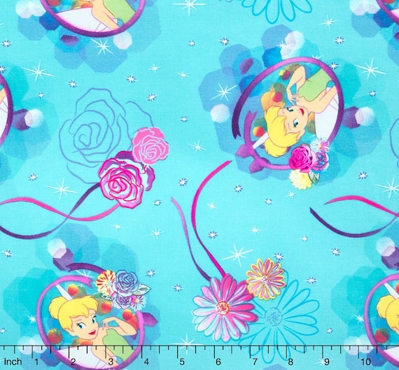 TINKERBELL FABRIC TEAL PETAL PERFECT CAMEO new TINKERBELL FABRIC BTY NEW