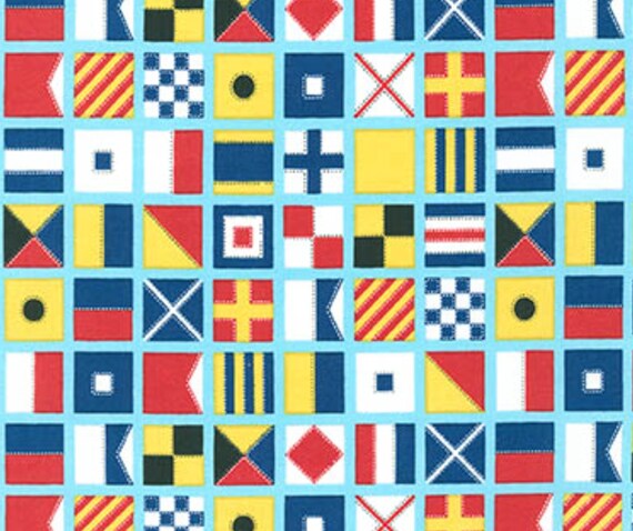 Flags Fabric: New Robert Kaufman Down By the Sea Flags of Nations Aqua  100% cotton Fabric (RK43)