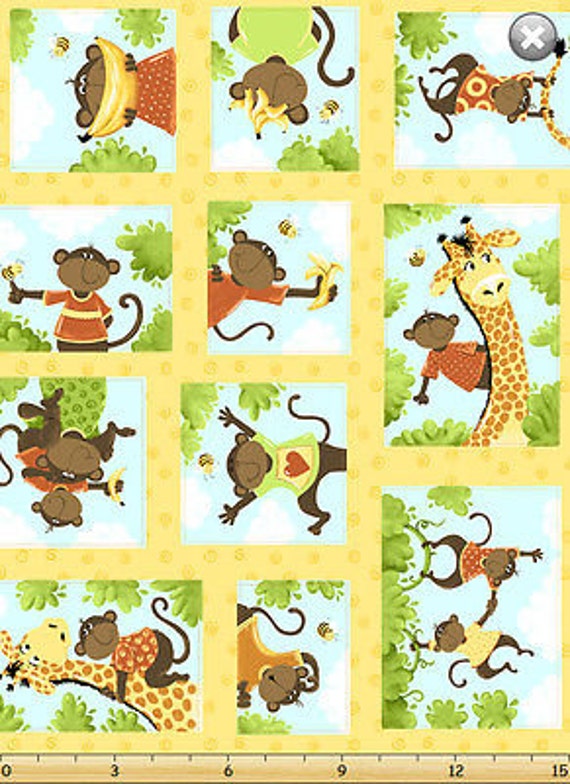 Susybee Fabric, Monkey Fabric : Oolie Baby Collection by Susybee - Oolie,the Monkey patchwork 100% cotton fabric by the panel 24"x42" (SB58)