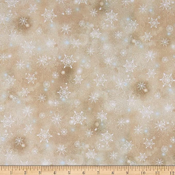 Snowflakes Fabric: Quilting Treasures Fabrics Woodland Cuties Snowflakes Dark Tan 100% cotton Fabric by the yard (QT1090)