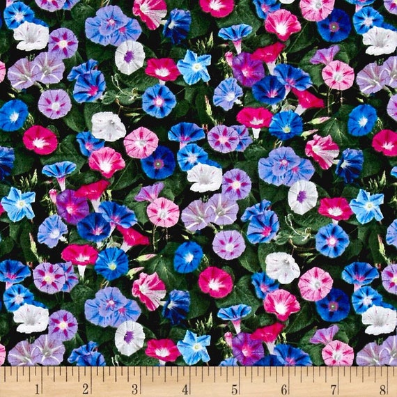 Floral Fabric: Elizabeth's Studio Landscape Medley Morning Glory Packed 00% Cotton Fabric by the yard (ES306)