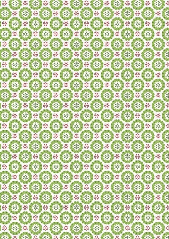 Christmas Fabric: Lewis & Irene Hygge Christmas Heart Snowflake Medallion Stripes Green 100% cotton fabric by the yard (M504)