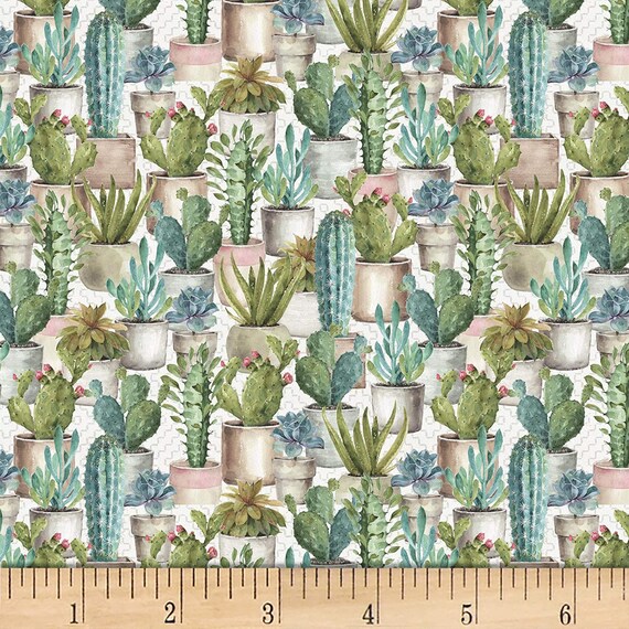 Cactus Fabric David Textiles Cactus Garden Lime 100 cotton Etsy