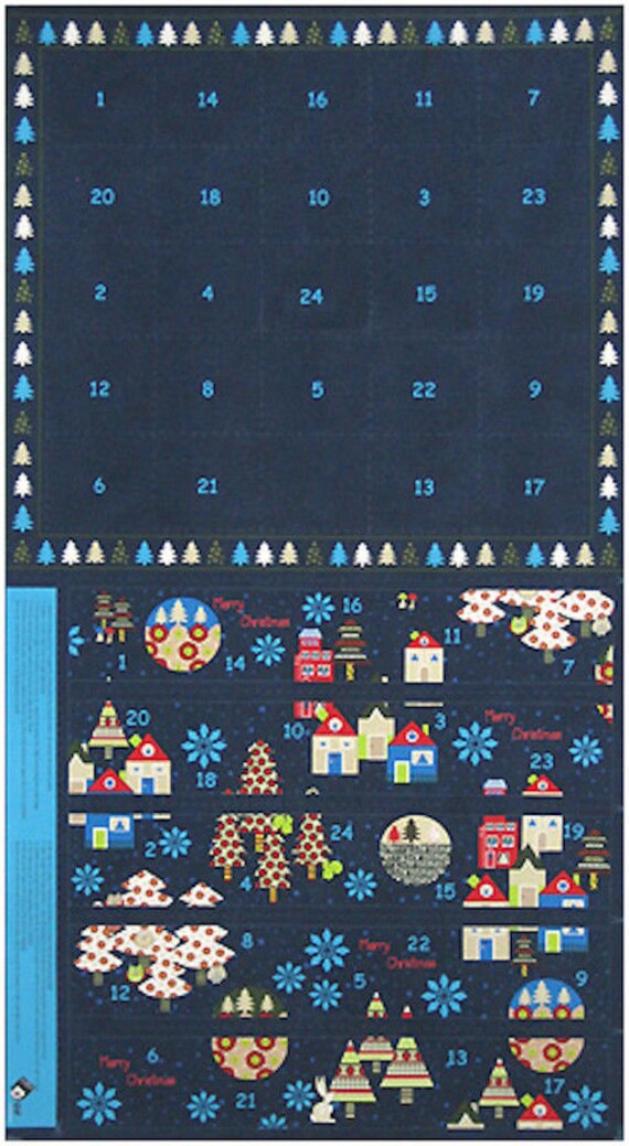 Enchanted Forest Advent Calendar Navy Blue by Stof Fabrics 100% Cotton Fabric By The Panel (BQ30)