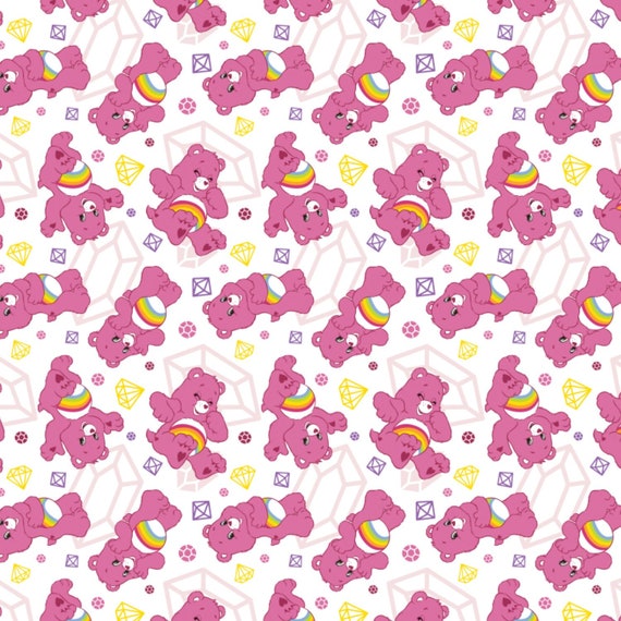 Carebear Fabric, Care Bear Fabric: NEW Camelot Care Bear Sparkle & Shine Sparkles White 100% cotton fabric by the yard (CA971)
