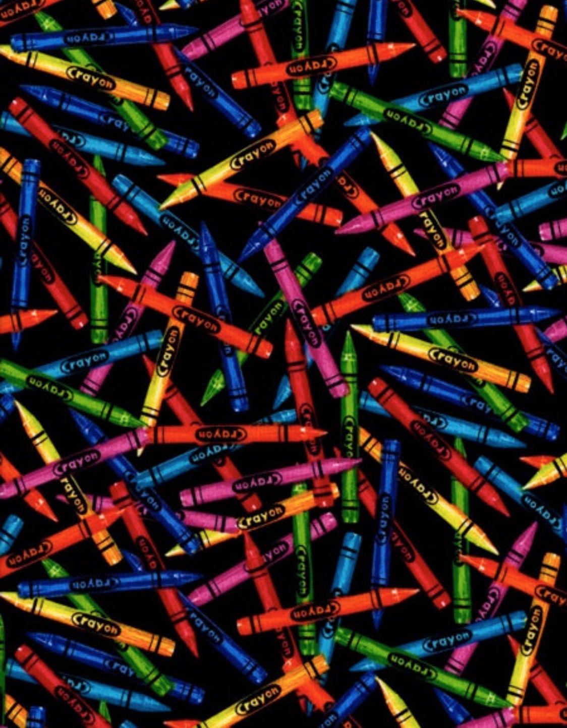 Crayons Fabric: Timeless Treasures Packed Crayons on Black 100% Cotton