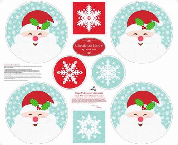 Christmas Fabric:  Christmas Cheer - Christmas Placemats by Patrick Lose Smiley Santa  100% cotton fabric by the PANEL 35.5"x43" (SC1305)