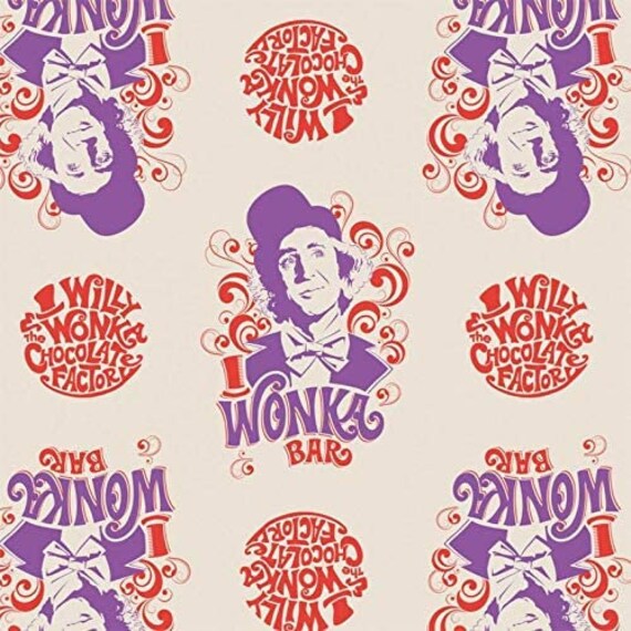Movie Fabric, Willy Wonka and Chocolate Factory Fabric: Camelot Willy Wonka Faces  100% cotton Fabric By The Yard (CA1004KK)