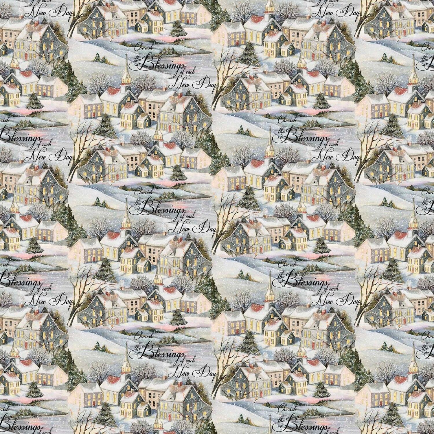 Christmas Fabric Snow Fabric Wintervale Village Snowing day Etsy