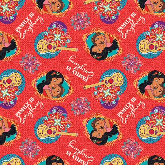 Disney Princess Fabric: Disney Elena Of Avalor Family is everything Sisterhood 100% cotton fabric (SC362)