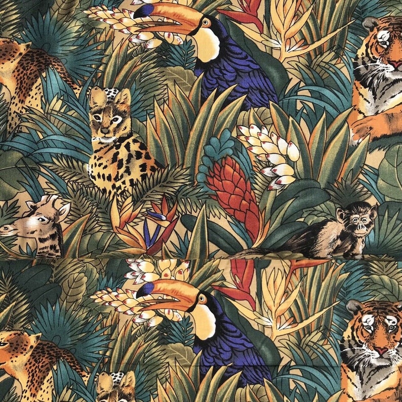 Animals Fabric Robert Kaufman Jungle Animals 3807 Multi Etsy