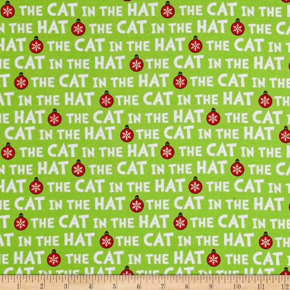 Dr. Seuss The Cat In The Hat Christmas Words GREEN by Robert Kaufman 100% cotton fabric by the yard (RK323)
