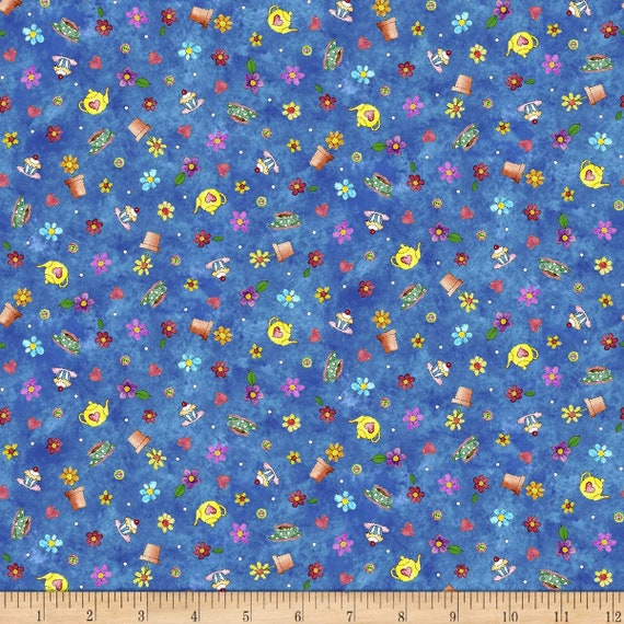 Motifs Fabric: Quilting Treasures Fabrics Shop Hop Tossed Motifs Blue 100% cotton Fabric by the yard (QT1068)
