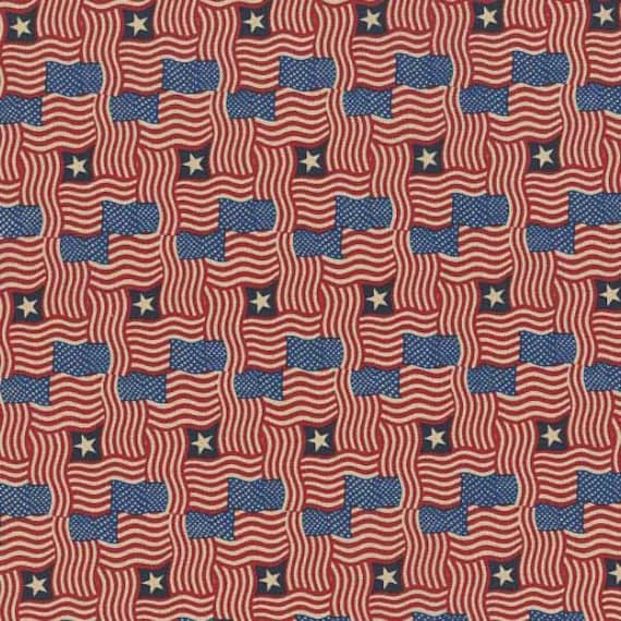Flag Fabric: Made in the USA Antique Wavy Flags 100% cotton Fabric by the yard (M337)