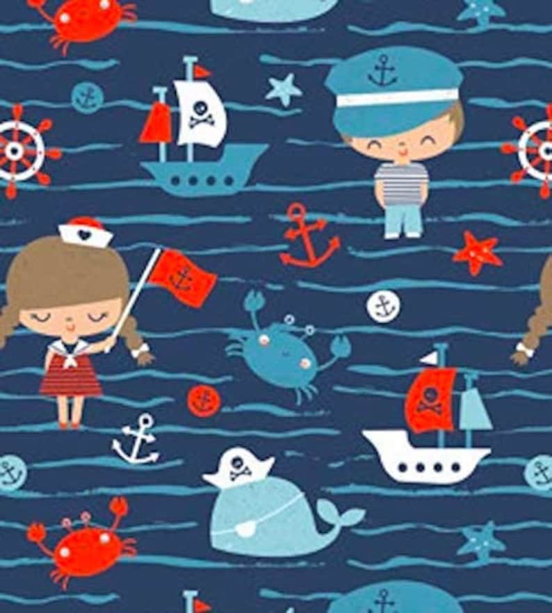 Camelot Marine Life Navy Sailor Children Life in Ocean with Pirate Boats Premium 100/% cotton Fabric by the yard Cartoon Fabric CA1055KK