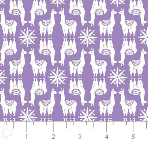 Cartoon Fabric, Animal Fabric: Camelot Llama Drama Proud Llamas Purple Premium 100% cotton Fabric by the yard  (CA998KK)