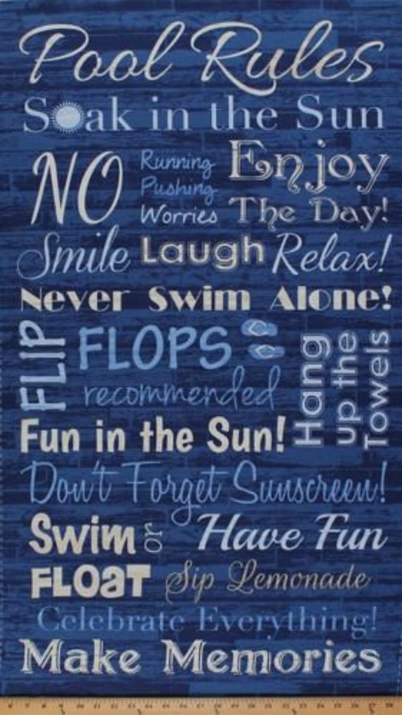 Timeless Treasures  Pool Rules Panel Blue 100% cotton Fabric by the PANEL  (TT686)