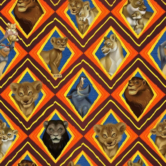 Disney Fabric, Lion King Fabric: Disney Lion King Character Mosaic by Springs Creative 70690  100% cotton Fabric By The Yard (SC1498)