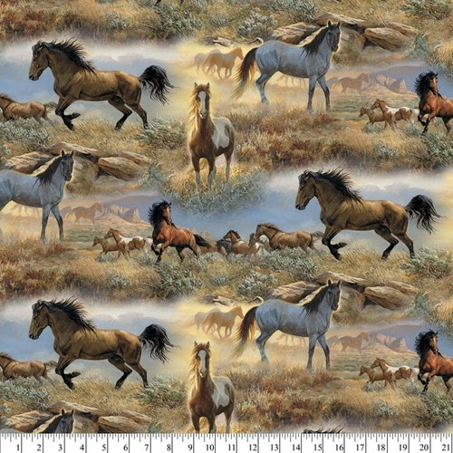 Allover Horses Cotton Fabric by the Yard Etsy