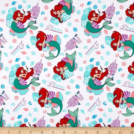 Disney Fabric, Ariel Fabric: Disney Little Mermaid Fearless Dreamer Princess Knit 95% cotton + 5 percent of Spandex Fabric By The Yard U61