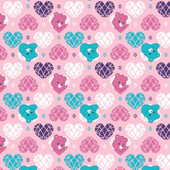 Carebear Fabric, Care Bear Fabric: NEW Camelot Care Bear Sparkle & Shine Hearts PINK  100% cotton fabric by the yard (CA919)