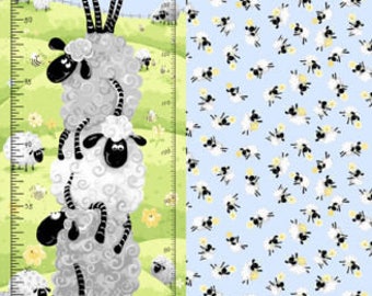 Susybee Fabric , Sheep Fabric : Susybee's Lewe the Ewe - Lewe's Lal Sheep Toss Growth chart 100% cotton fabric by the Panel 29"x42" (SB80)