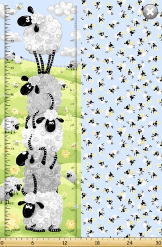 Susybee Fabric , Sheep Fabric : Susybee's Lewe the Ewe - Lewe's Lal Sheep Toss Growth chart 100% cotton fabric by the Panel 29"x42" (SB80)