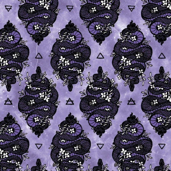 Snake Fabric: Camelot Mystic Spellbound Serpentine Snakes Triangles Purple 100% Cotton Fabric By The Yard (CA1293KK)