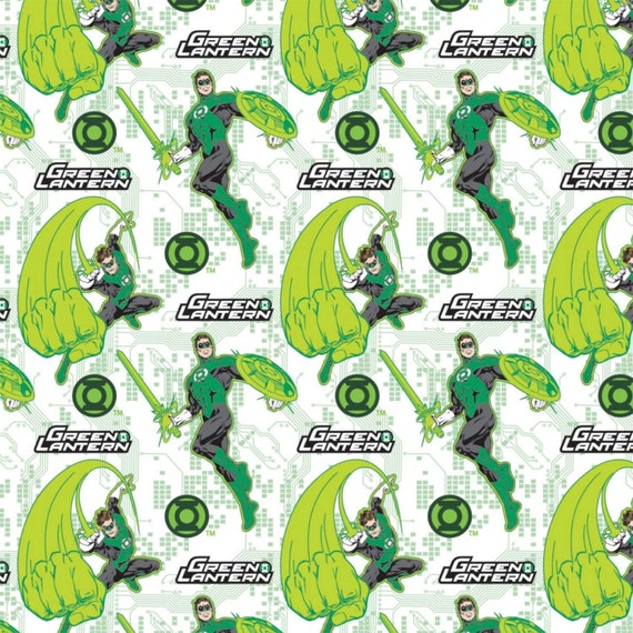 DC Comics Fabric, Superhero Fabric, Green Lantern Fabric: Camelot Green Lantern Fear Nothing White 100% cotton Fabric by the yard CA1433KK