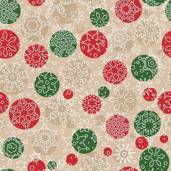 Christmas Fabric, Snowflakes Fabric: Patrick Lose Winter Wonderland Snow & Dots Red and Green 100% cotton fabric by the yard  (SC876)