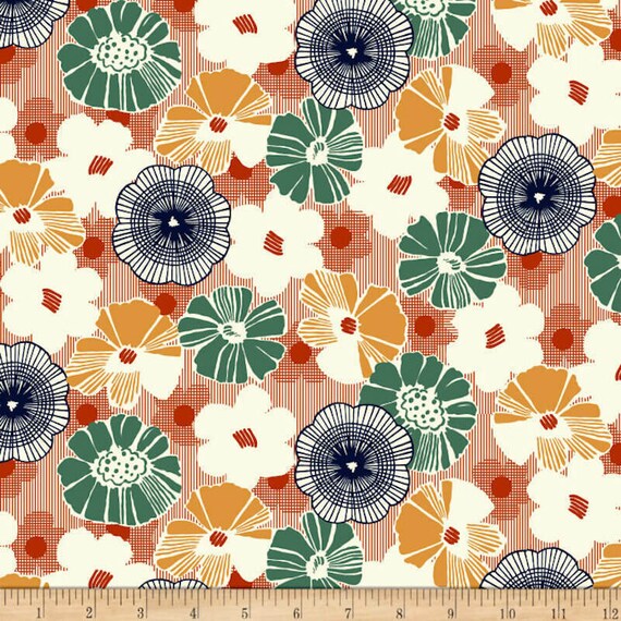 Flower Fabric: Quilting Treasure Fabrics Gretta 1930's Floral Fabric, Terracotta 100% cotton Fabric by the yard (QT1024)