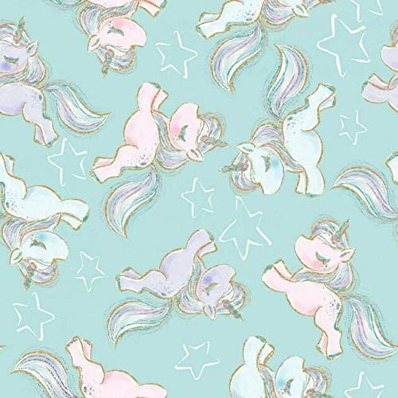 Unicorn Fabric Fabric Editions 3 Wishes Unicorn Sparkle Prancing Unicorns Turquoise 100/% cotton Fabric by the yard Nursery Fabric M530KK
