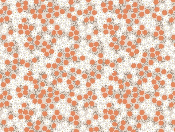 Floral Fabric:  Bear Hug Cloudberries Floral Natural Premium by Lewis & Irene 100% cotton fabric by the yard (M442)
