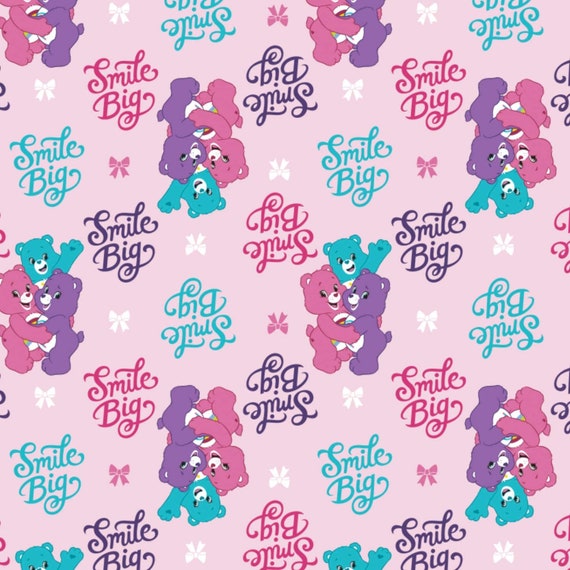 Camelot The Care Bears Fabric: Care Bear Sparkle & Shine Smiles in Pink  100% cotton fabric by the yard (CA970)