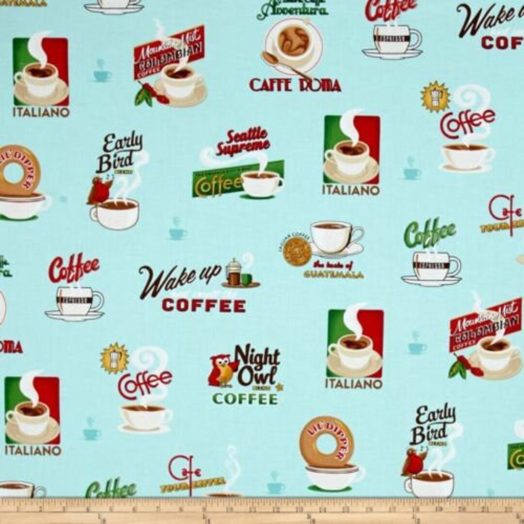 Coffee Fabric Robert Kaufman Metro Cafe Coffees Blue 100 Etsy