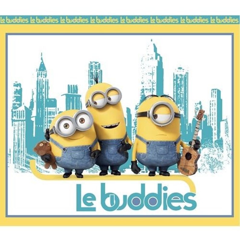 M7 Minion Le Buddies TurquoiseYellow 100/% cotton fabric by the Panel 35.5x43 Minion Panel
