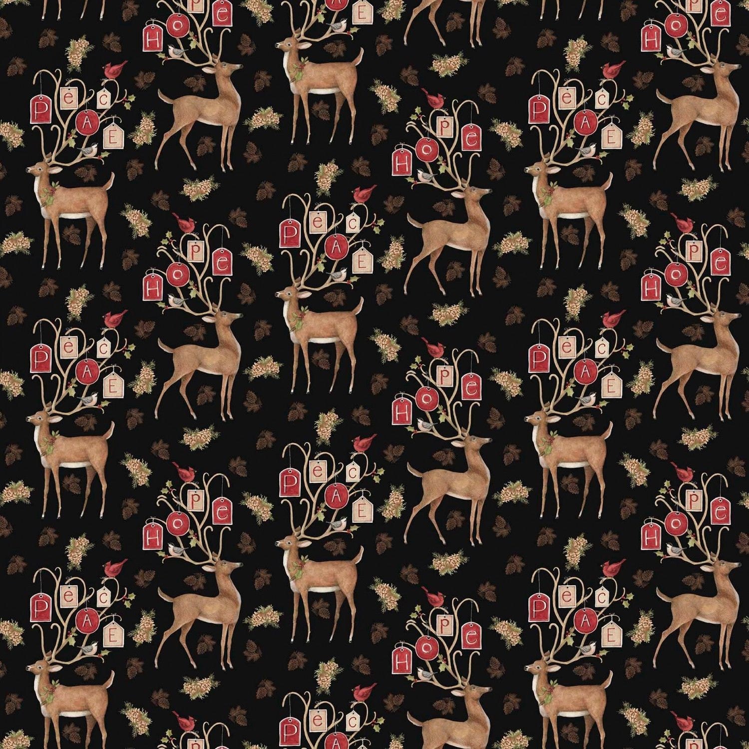 Christmas Fabric Deer Fabric Susan Winget Peace Deer Scene Etsy