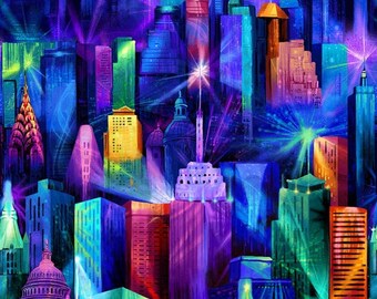 QUILTING TREASURES Panel ~ ARTWORKS DIGITAL 24" x 44" 24633 J CITY LIGHTS ~ QUILTING TREASURES Panel ~ ARTWORKS DIGITAL 24" x 44" 24633 J CITY LIGHTS ~