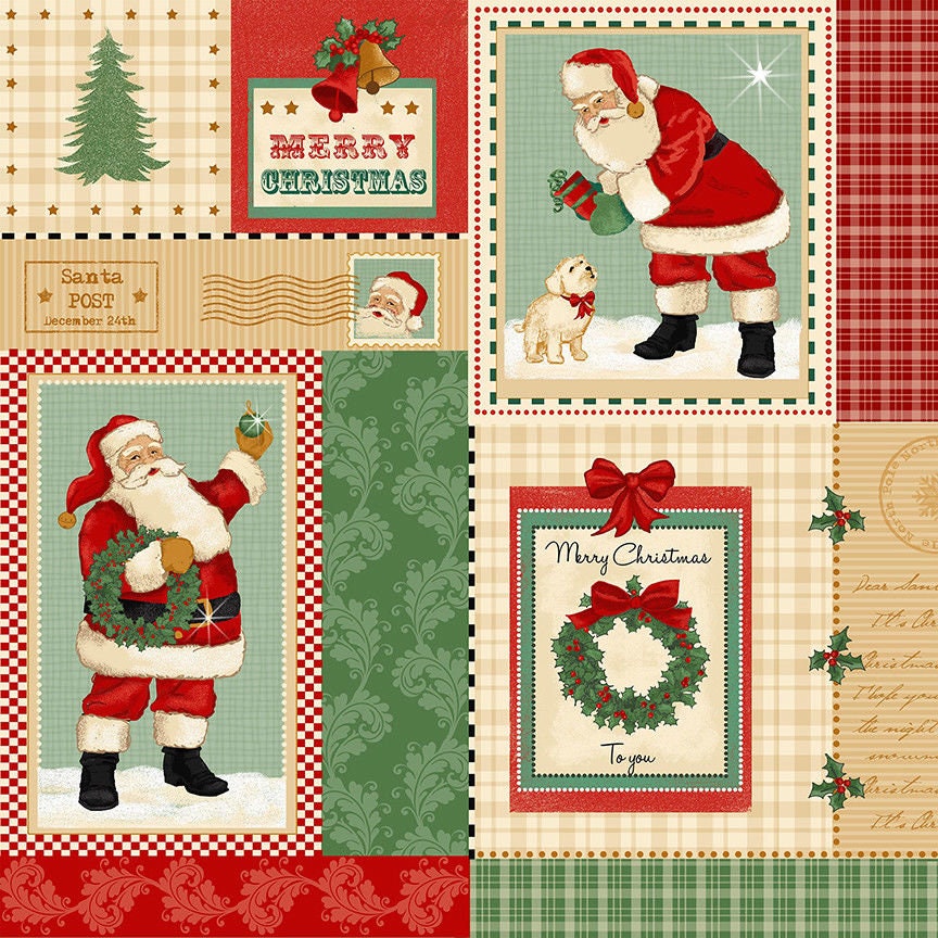 Supermarked tørre vejviser Santa Fabric, Christmas Fabric: Papa Noel Santa Patchwork Christmas by STOF  fabrics 100% cotton Fabric by the yard (BQ24)
