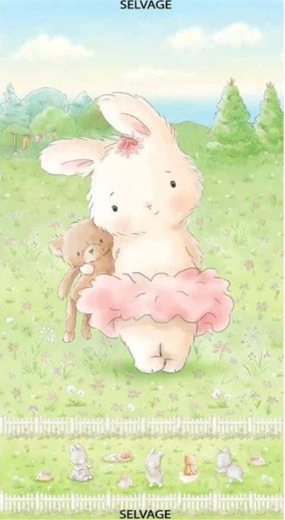 Bunny Fabric: Bunny and her Bear Timeless Treasures 100% cotton fabric by the panel (TT1112)