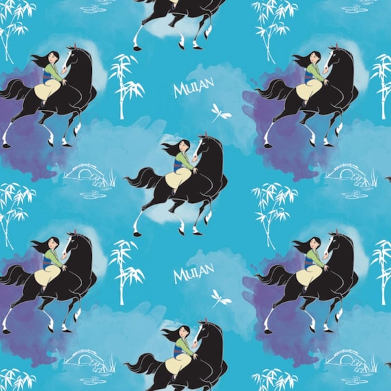 Disney Fabric, Mulan Fabric: Camelot Disney Princess Disney Princess Mulan Journey of My Own Blue  100% cotton fabric by the yard (CA563KK)