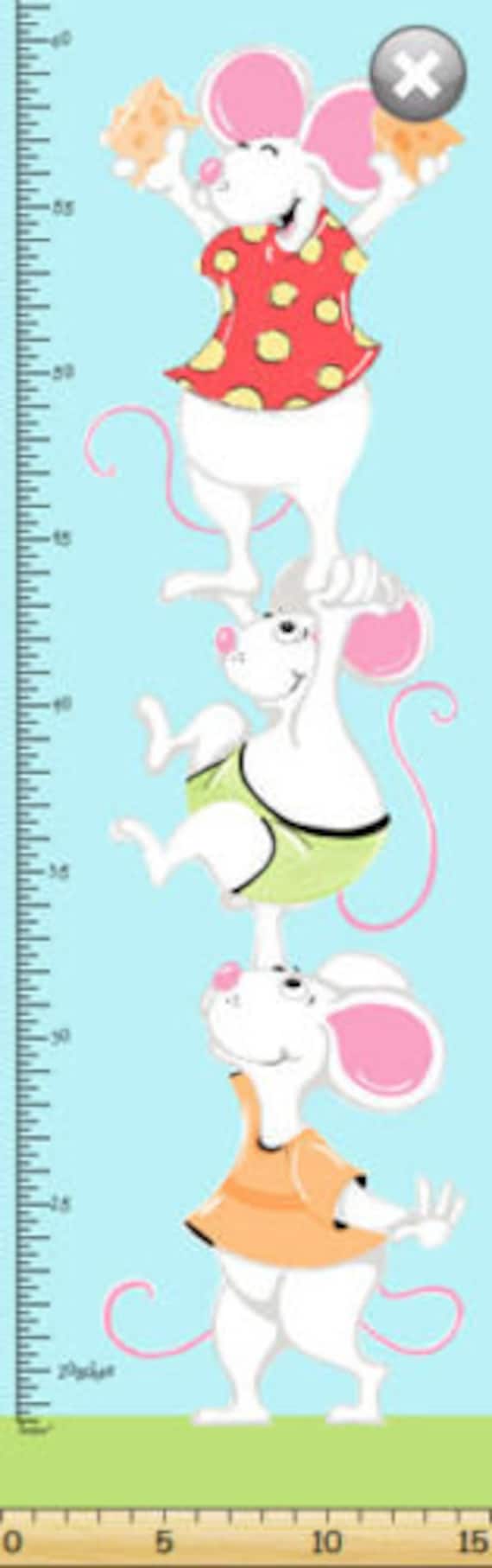 Susybee Nursery Fabric Panel : Norton the mouse and friends getting cheese Growth Chart Panel 100% cotton fabric by the Panel 15"x43" (SB61)