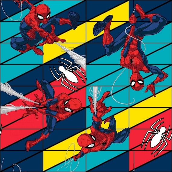 Marvel Fabric, Spider-Man Fabric: Avengers Spiderman Swing Multicolor by Springs Creative 100% cotton fabric by the yard (SC1565KK)