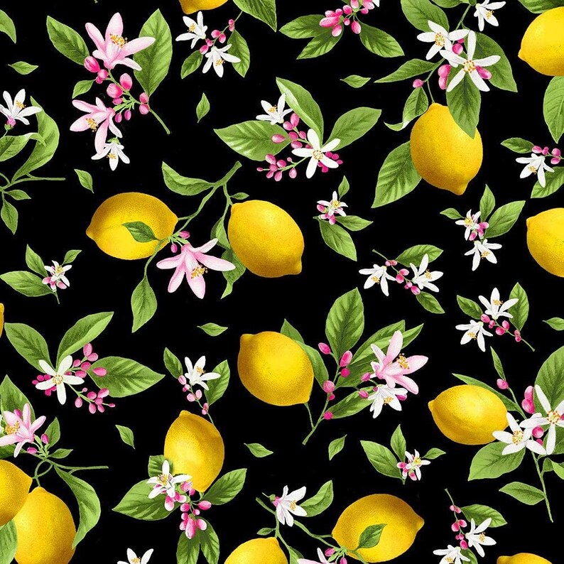 Fruit Fabric Lemon Fabric Timeless Treasures Blooming Lemons Etsy