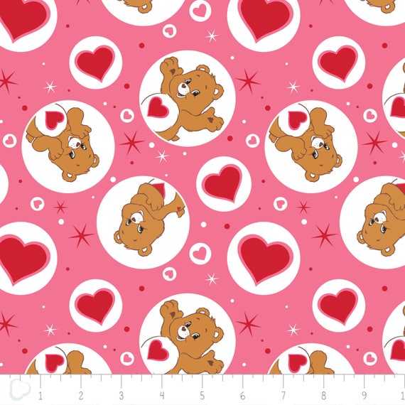 Bear Fabric, Cartoon Fabric: Camelot The Care Bears Fabric- Tenderheart Bear Pink 100% cotton fabric by the yard  CA637