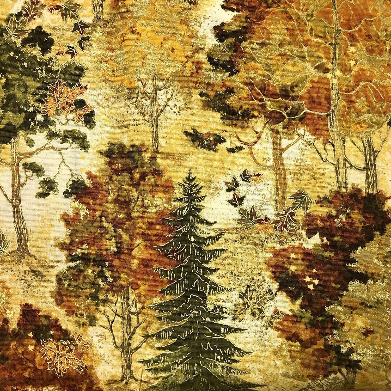 Tree Fabric Fall Autumn Trees Metallic Timeless Treasure 100 cotton