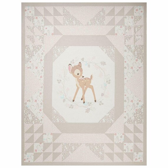 Disney Fabric, Bambi Fabric: Disney Bambi Deers Quilt Top Panel  100% cotton Fabric By The PANEL (SC1469)