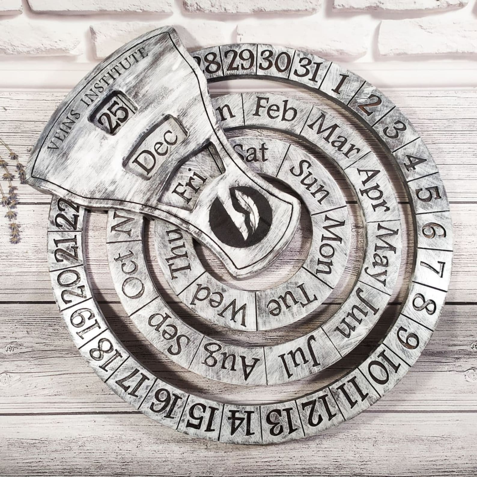 Wall hanging perpetual calendar personalized circular wooden Etsy