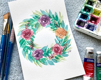 Watercolor roses wreath